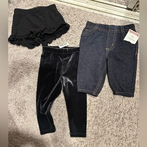 Okie Dokie Black Velvet Pants, Black Girly Shorts, and Denim Baby Leggings